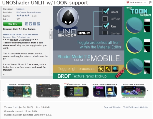 Unity Asset - UNOShader Unlit w Toon v1.5