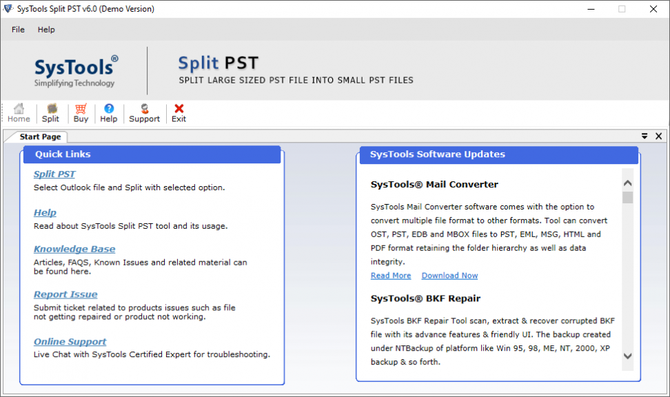 Split PST incl Patch download